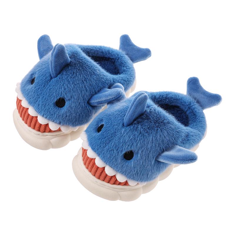 Kids' Cute Cartoon Shark Slippers - Cozy Cotton for Boys & Girls, Thick-Soled for Autumn & Winter Indoor Comfort