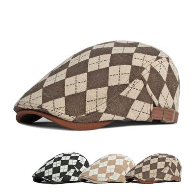 British Diamond Plaid Beret for Men Women Retro Newsboy Cap Flat Cap Adjustable Caps Gorro Hombre Boina