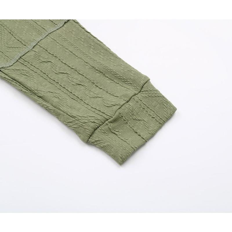 Spring and Autumn Women's Knit Blouse Round Neck Casual Top Green Button Tee Jacquard Long Sleeve Blouse