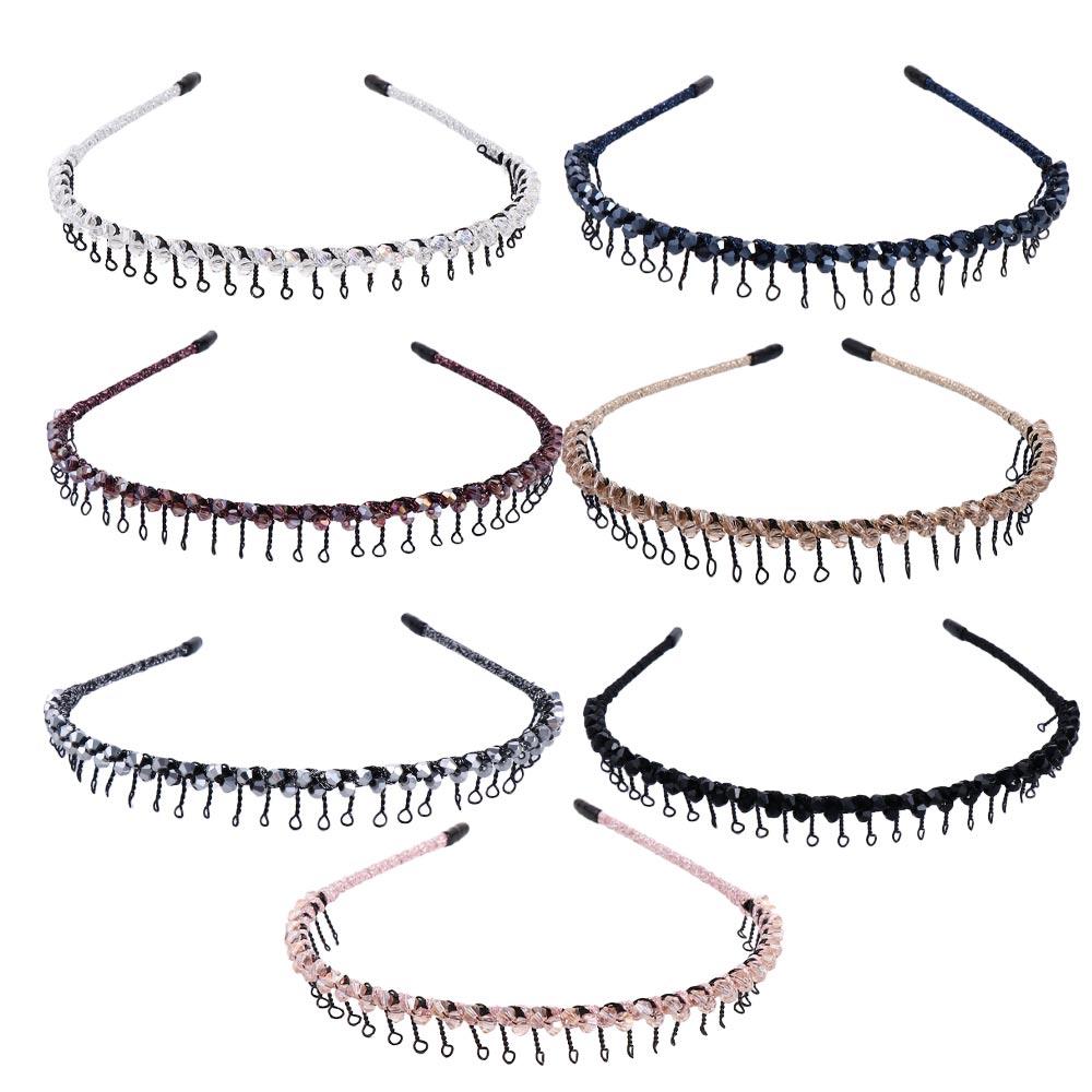Japanese Sweet Women Fashion Girls With Teeth Headwear Iron Hair Band Crystal Beaded Headband