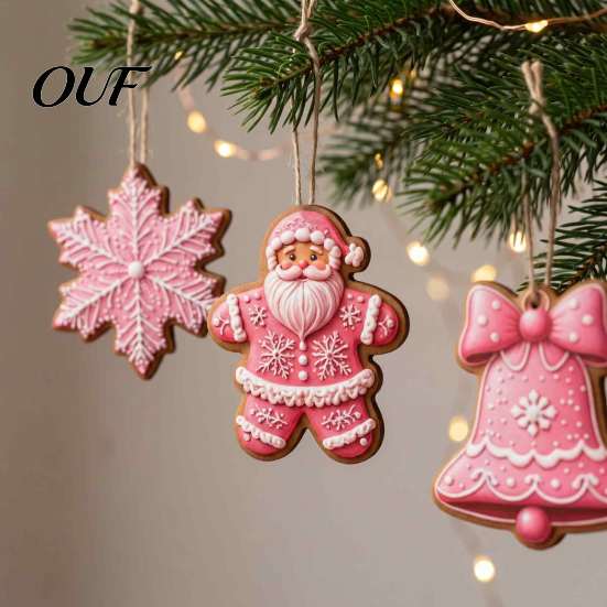 Decorative Wood Shapes for Christmas 12/24/36Pcs Pink Gingerbread Wooden Ornaments, Xmas Tree Hanging Decorations, Lightweight Decorations Festive