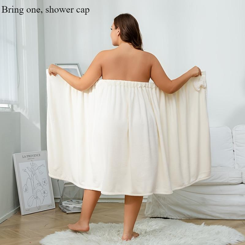 

1 шт. Платье-халат большого размера - Носимое обертывающее банное полотенце с полотенцем для волос, впитывающий коралловый флис, банный халат для дома и путешествий белый