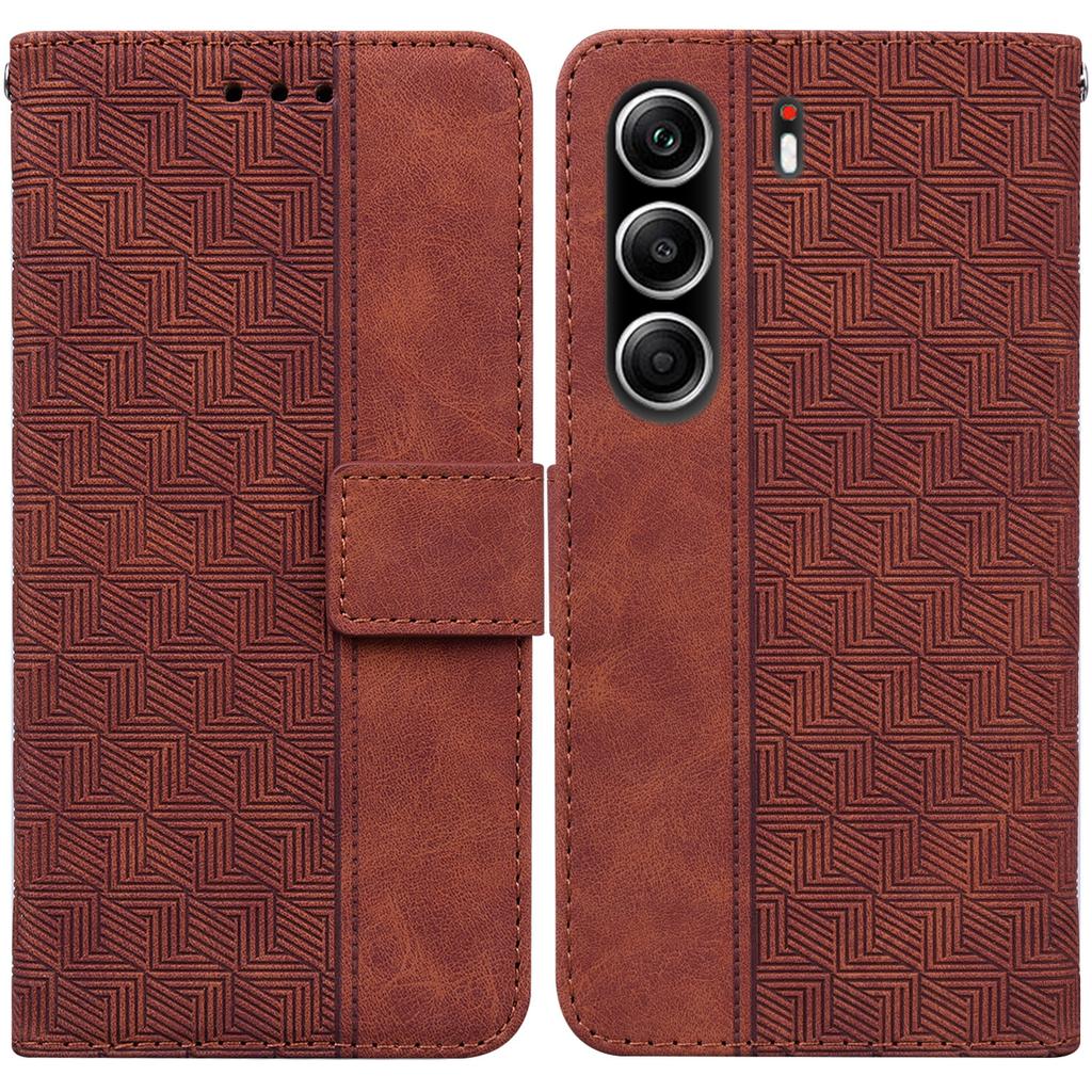 For TECNO Camon 40 Pro 5G/4G Case Geometry Pattern Leather Wallet Phone Cover with Wrist Strap