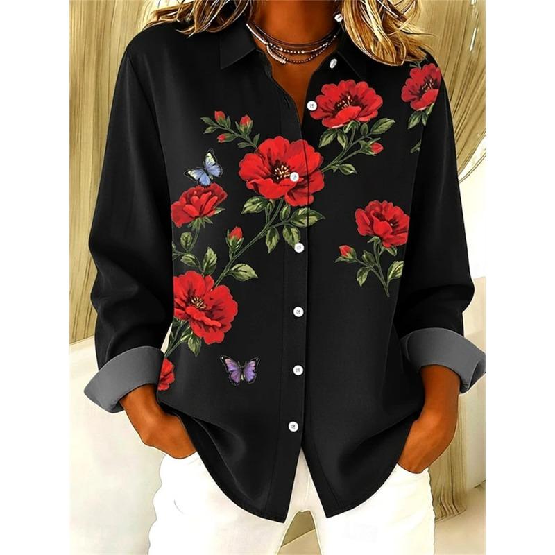 Fashionable Casual Women's Loose Comfortable Shirt Collarless Design 3D Exquisite Print Comfortable Breathable Shirt