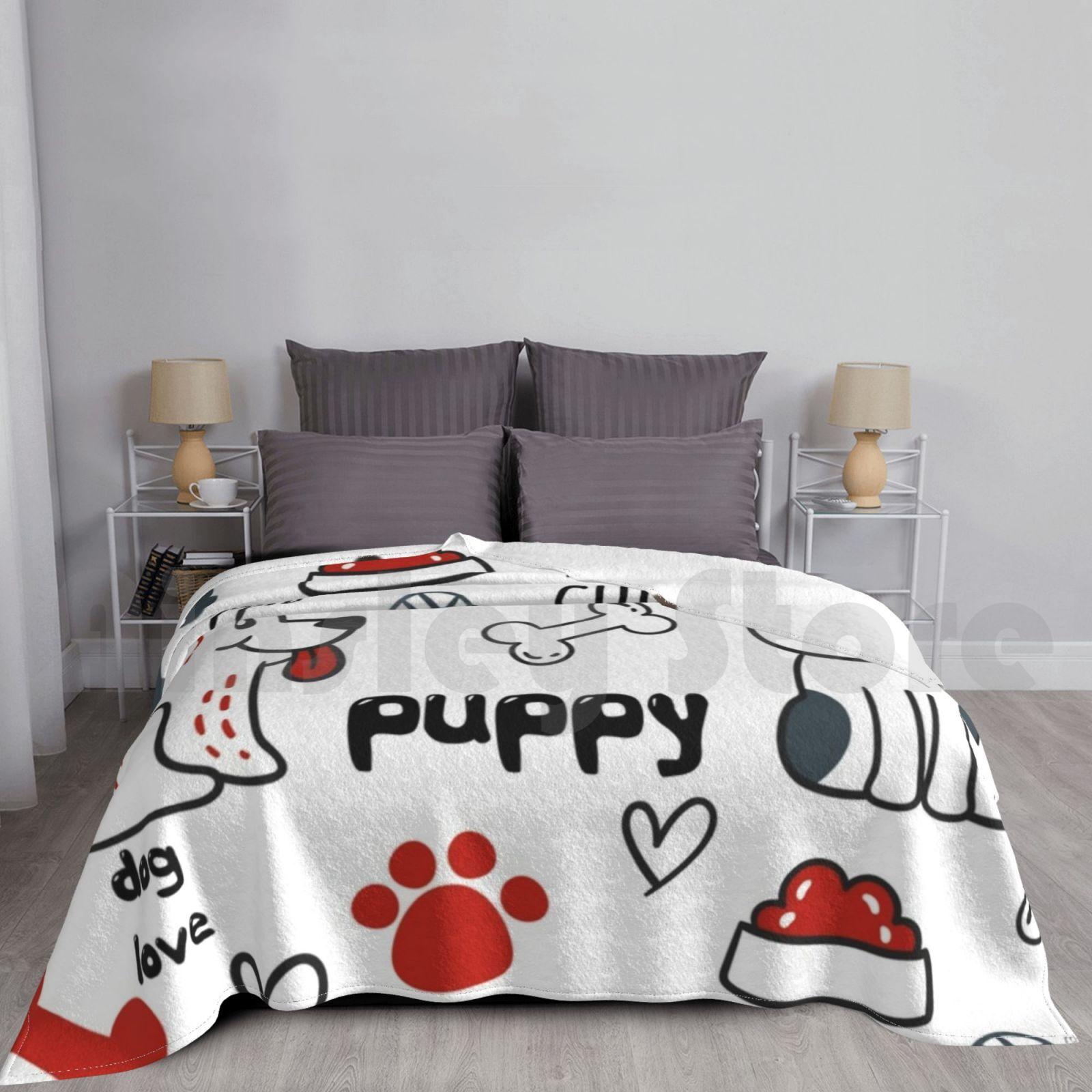 Dog Doodle Pattern Blanket Fashion Custom Dog Dog Lover Dog Love Puppy Cute Funny Care Doggie Bone Paw Football Size: 75*100cm, Weight: 230 GSM
