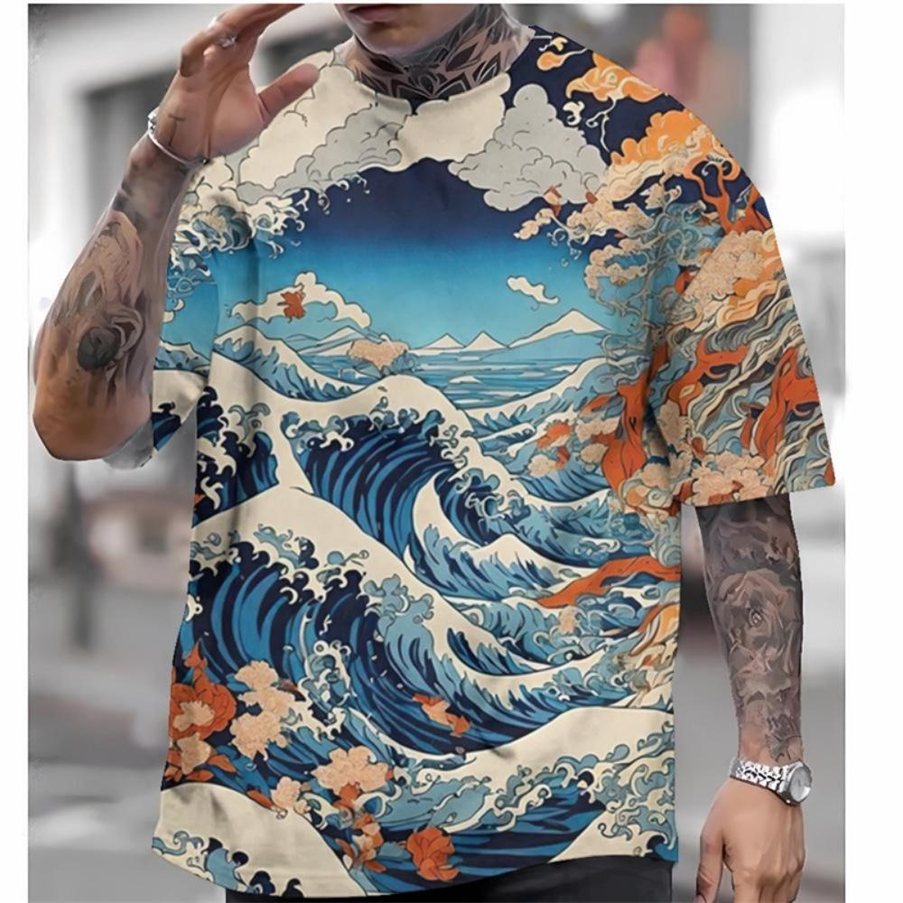 

Japan Men s T Shirt Japanese Style Ukiyo E Graphic Short Sleeve O-neck T Shirts Streetwear Cool 3D Print Mount Fuji Tee Top M