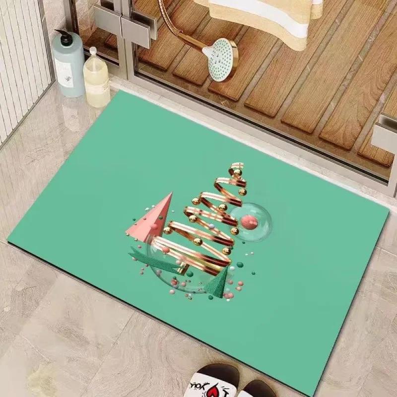 Christmas Decoration Carpet Christmas Wreath Mat Christmas Tree Christmas Ball Anti Slip Absorbent Carpet Holiday Decoration