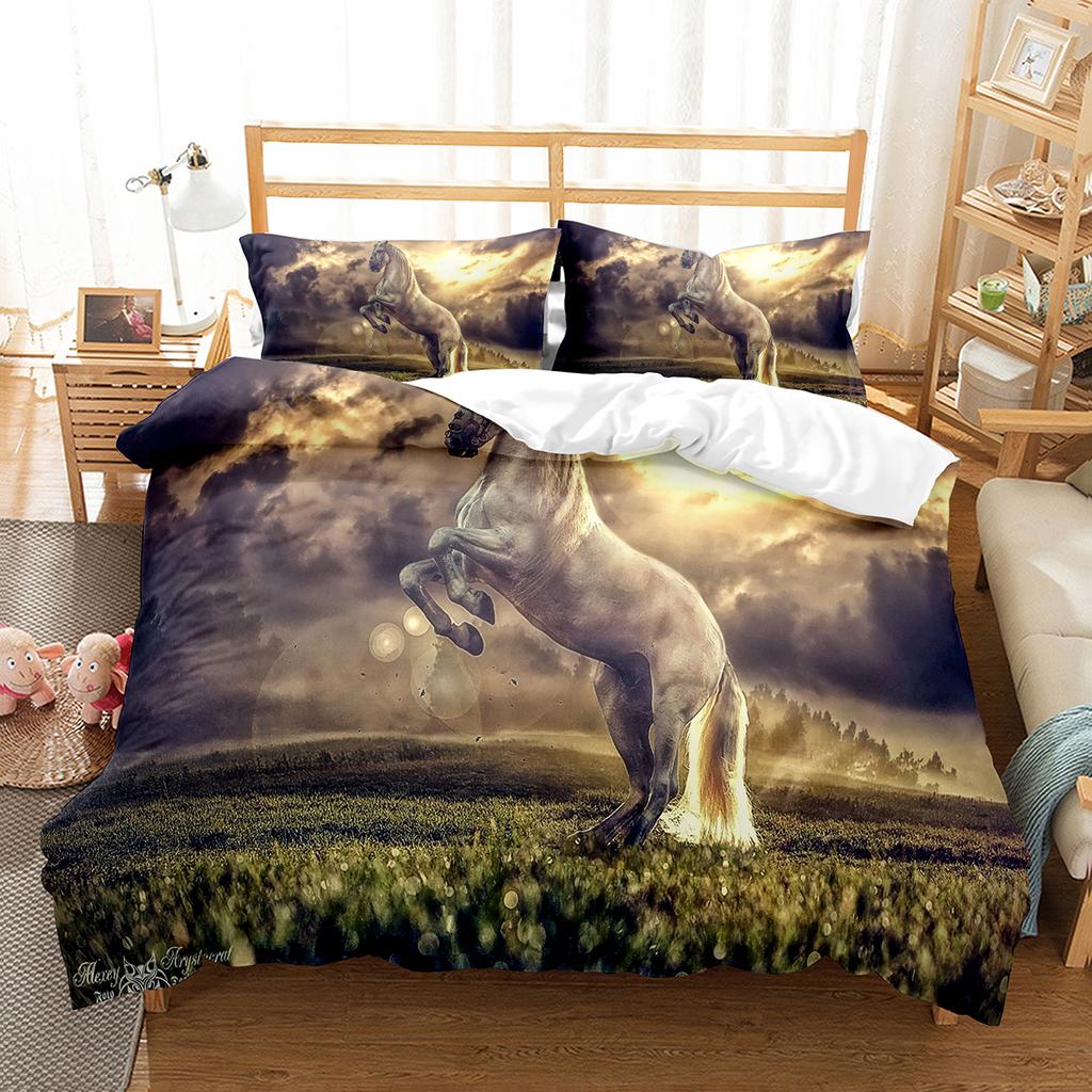 Luxury 3D Bedding Set Europe Queen King Double Twin Duvet Cover Set Comfortable Quilt Cover Bed Set Animal Horse Wild Animals