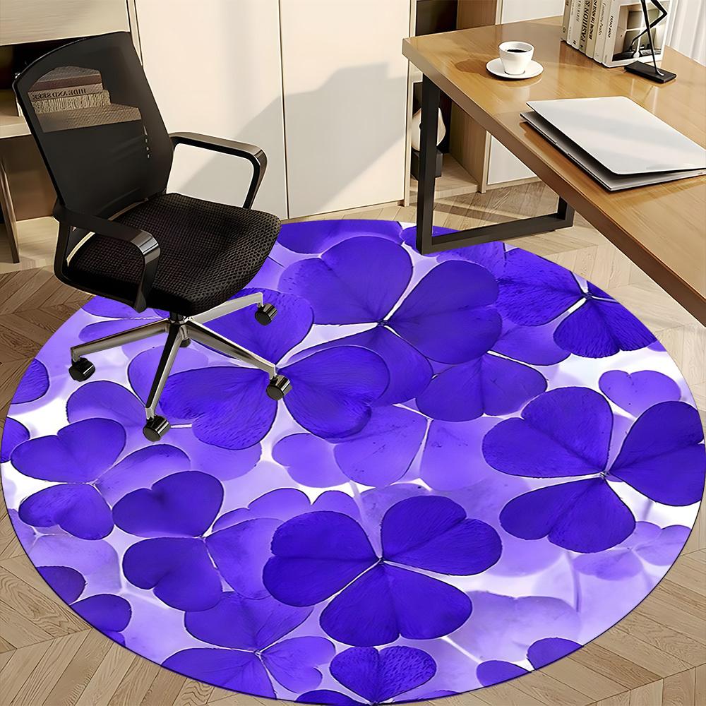 1pc Purple Clover Pattern Chair Carpet for Office, Round Non-Slip Durable Large Size Office Carpet, Suitable for Office, Beautiful Decoration