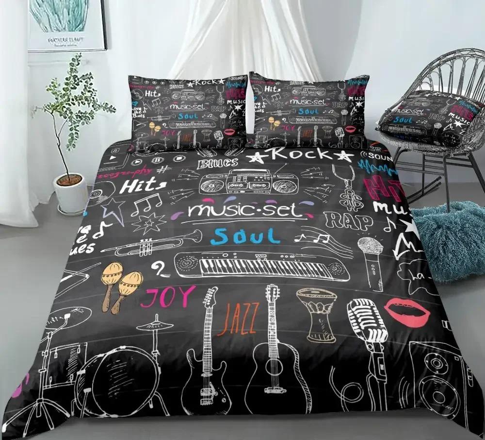 Rock Music King Queen Duvet Cover Electric Guitar Punk Style Bedding Set Youth Fashion Hip Hop 3D Polyester Comforter Cover