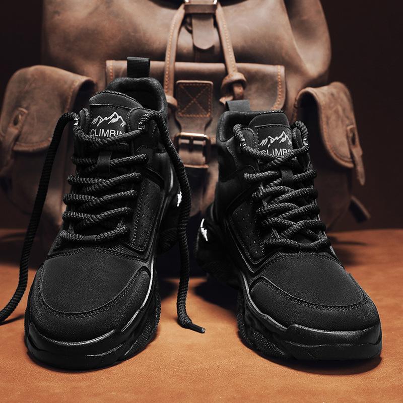 Rhubarb boots men's autumn and winter new fashion Martin boots leather surface breathable heightening men's shoes outdoor non-slip high-top tooling