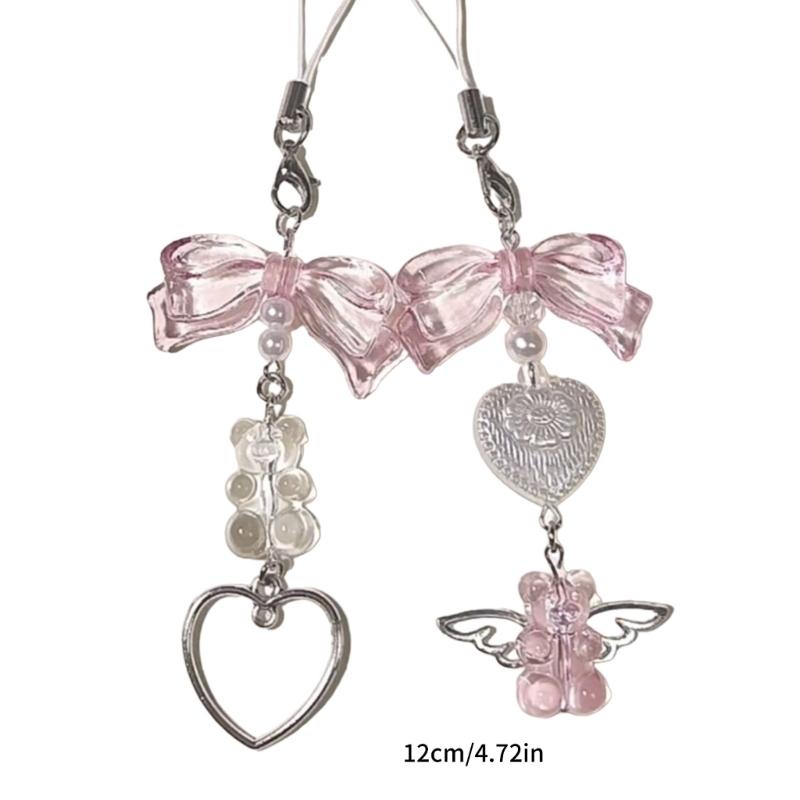 Sweet Bowknot Bear Pendant Phone Strap Portable Hanging Lanyard for Girls