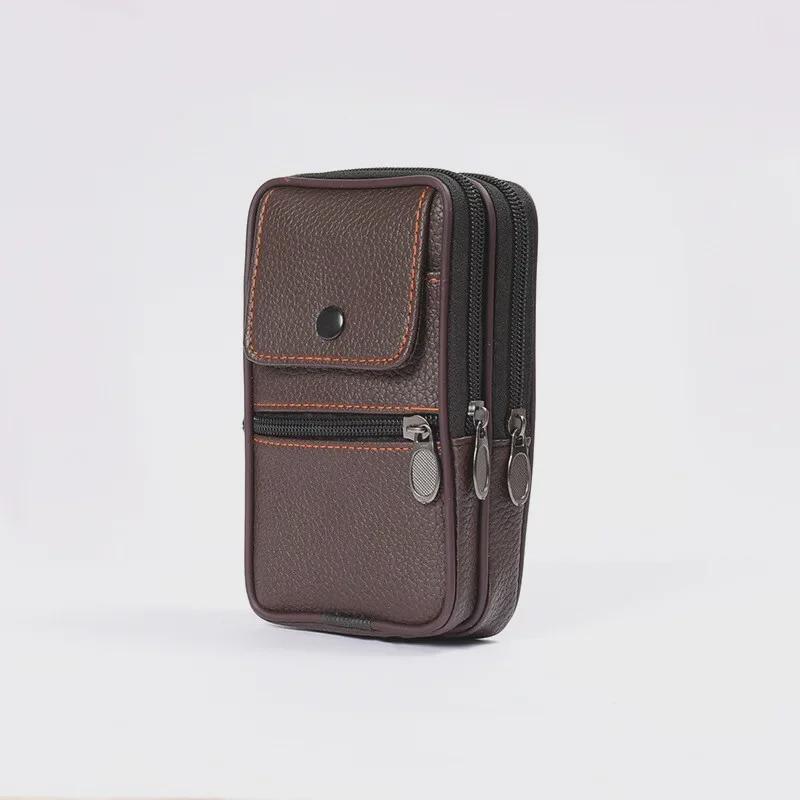 Men's Leather Mobile Phone Waist Bag – Sports Casual Vertical Belt Bag