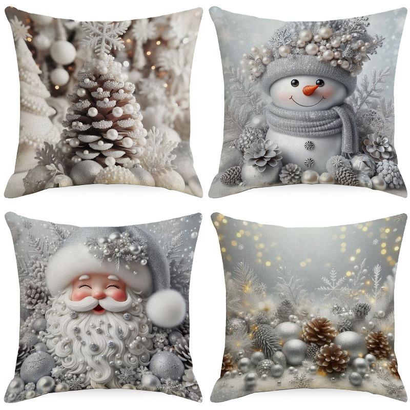 2pcs 2025 Christmas Cushion Cover Santa Claus Snowman Bedroom Sofa Pillow Cover Soft and Comfortable Home Holiday Decoration