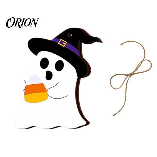 Halloween Tree Ornaments Ghost Wooden Hanging Sign with Hemp Rope, Cute Seasonal Decorations Pendants for Home Party Wall