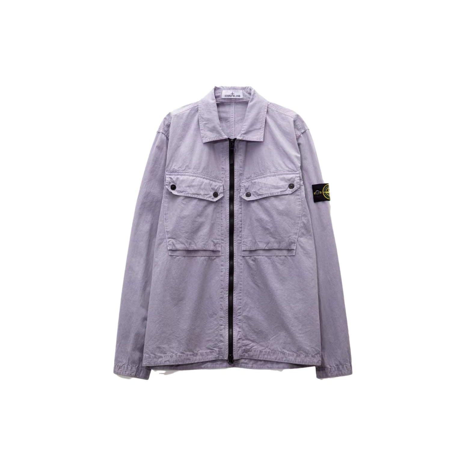 

STONE ISLAND Однотонный логотип Органический хлопок Выстиранный Двойной карман Воротник Рубашка-куртка с длинным рукавом Мужские куртки 7915102WN-V0147 M