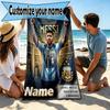 Serviette de plage personnalisée avec nom, impression Leo Messi, pour voyage, camping, fête à la plage, décoration intérieure, cadeau d'anniversaire pour la famille et les amis