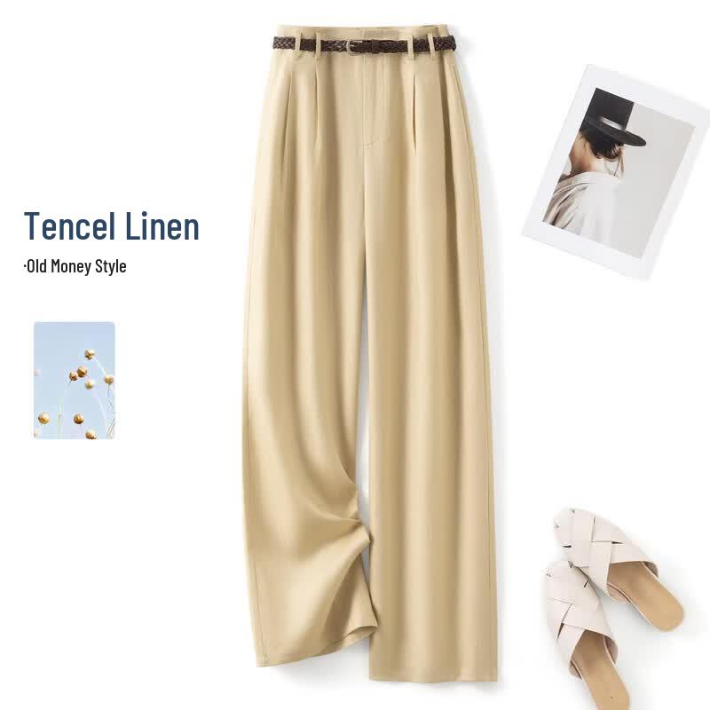 IHIMI Lyocell Linen Wide-Leg Casual Pants with Belt S