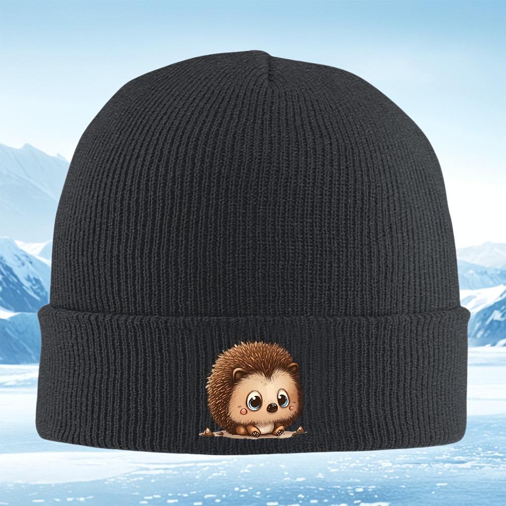 Cute Hedgehog with Big Eyes Sitting Men Women Unisex Knitted Hat Beanie Pullover Cap Winter Thermal Warm Christmas Outdoor Cycli