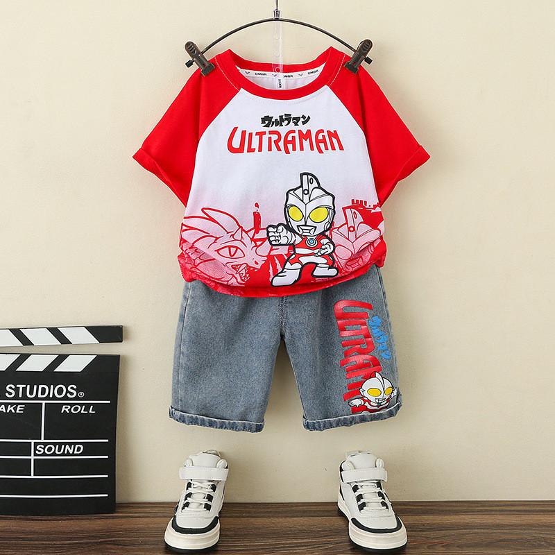 Stylish Summer Outfit For Boys Featuring Ultraman Design Soft Cotton Two-piece Set