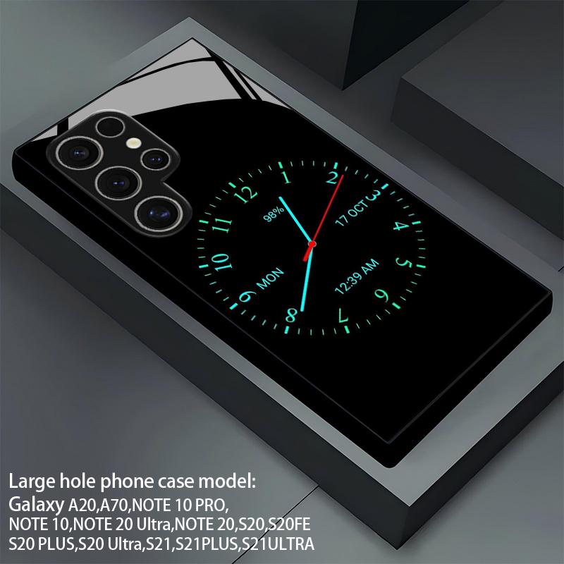 Fluorescent Green Clock Pattern 2D Phone Case for Samsung S26 S25 S24 S23 S22 S21 S20 A56 A36 A16 - Glass Protective Cover