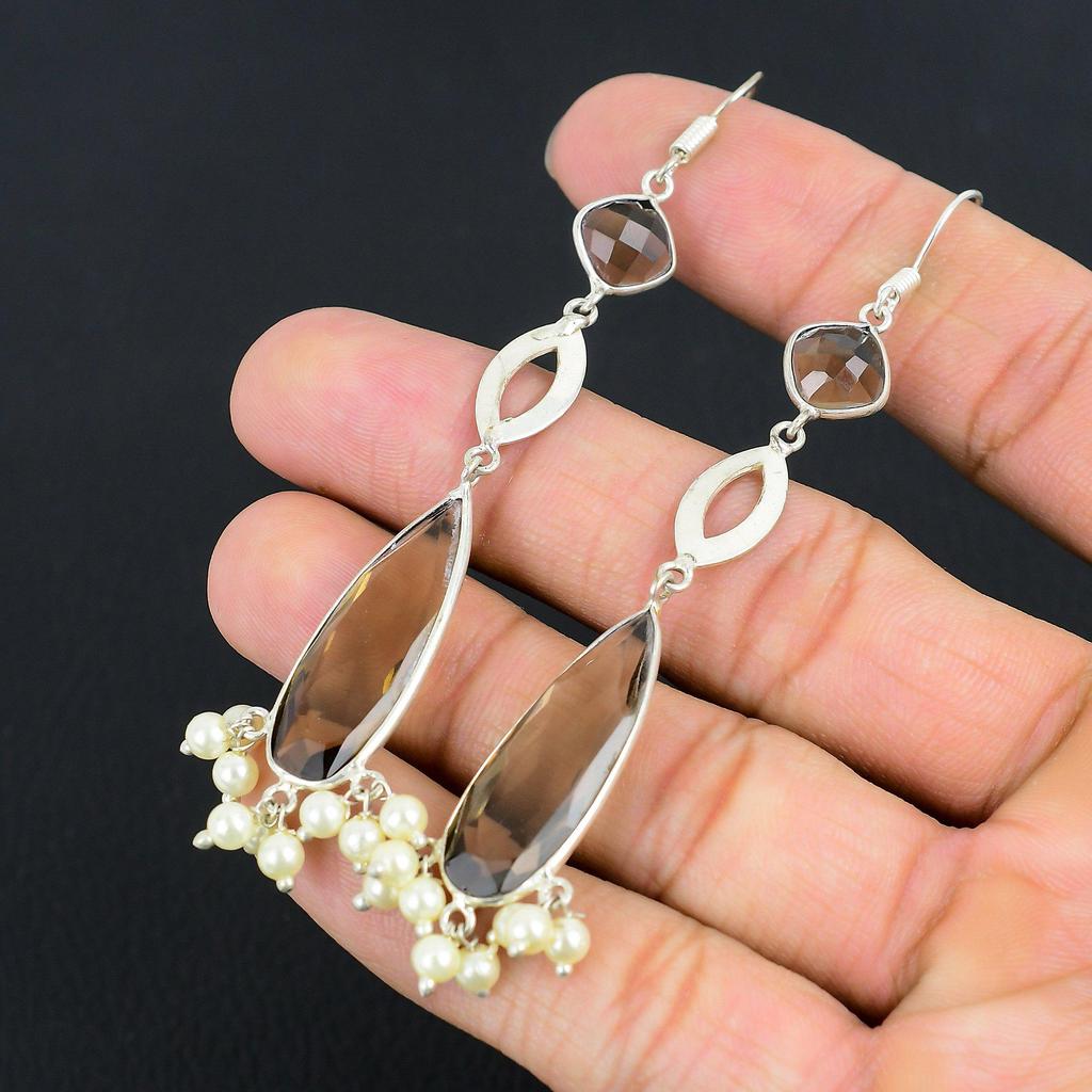 Schwestern-Tag Angebot 925 Sterlingsilber Natürlicher Rauchquarz Hängeohrringe