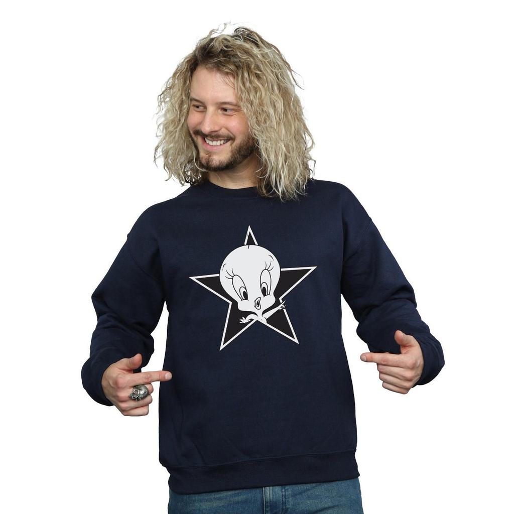 Looney Tunes Mens Tweety Pie Mono Star Sweatshirt