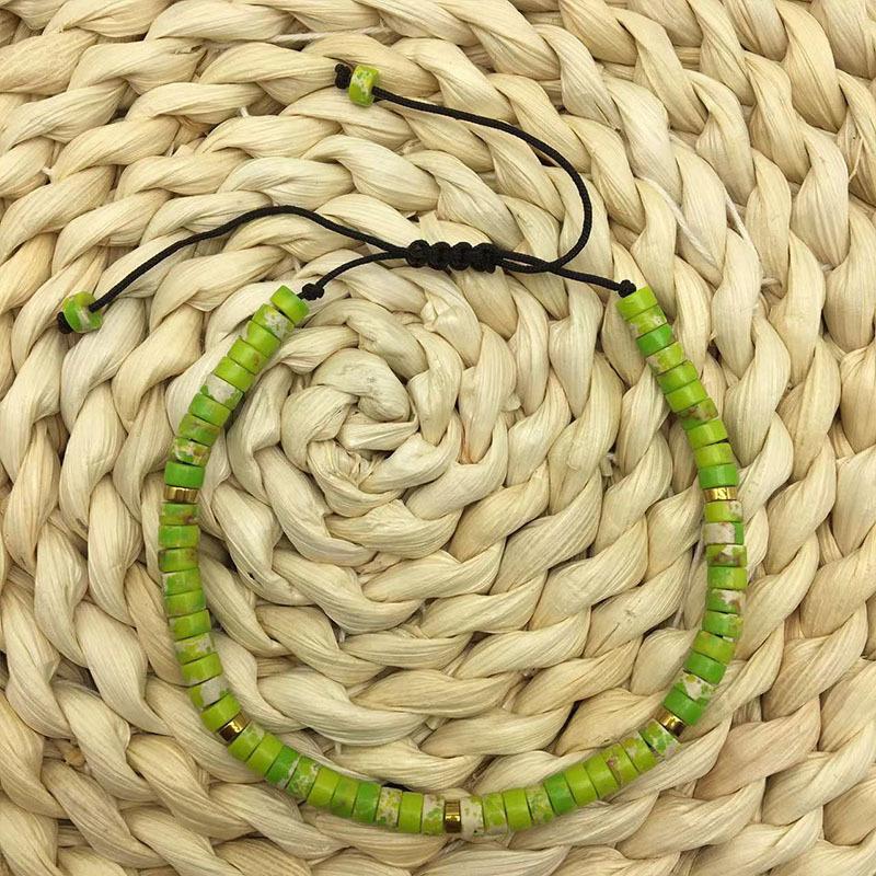 Adjustable Natural Stone Partition Beads Woven Bracelet - Fashionable Women's Bracelet Made of Woven Rope