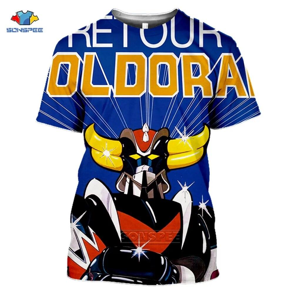 SONSPEE 3D Print Men Women Goldorak T-shirts Casual Streetwear Harajuku Hip Hop Short-Sleeve Vintage Anime Tees Tops Shirt