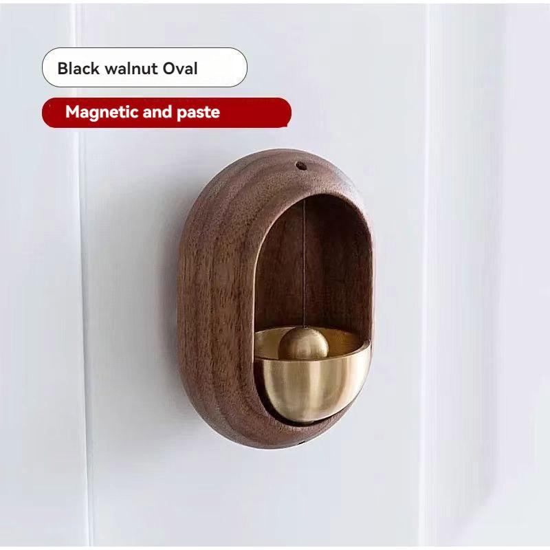 Solid Wooden Round Doorbell with Magnetic Brass Wind Chimes Wireless Jingle Bell Entrance Bell Pendant for Home Decoration