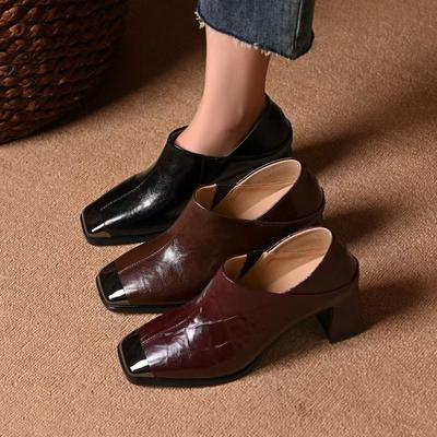 Botas Individuales de Tacón de Bloque con Punta Cuadrada de Metal para Mujer, Moda, Cremallera Trasera, Antideslizantes, Resistentes al Desgaste, Zapato Corto