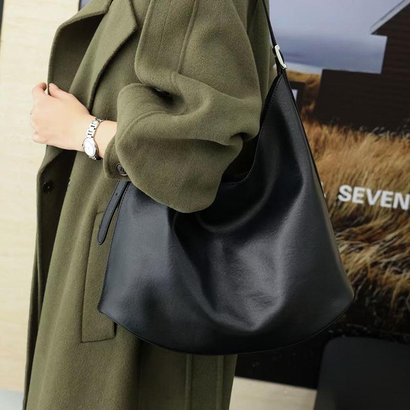 Crossbody Bag, Single-shoulder Bag, Genuine Leather Women's Retro and Simple Commuter Textured Tote Bag