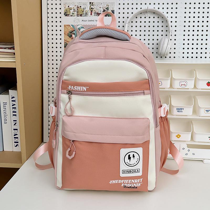 Retro tooling style backpack for girls, large-capacity high school high school students, contrasting color schoolbags, trendy computer backpacks