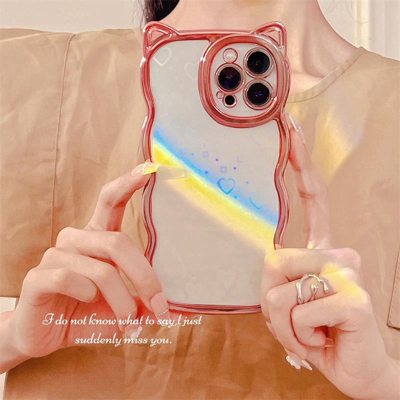 

Лазерне Серце Гальванізовані Вушка Кішки Сумісний з iPhone 17 Pro Max Apple 16 Чохол для Телефону 15 для Жінок 14 Ударостійкий М який Чохол iPhone 14Promax