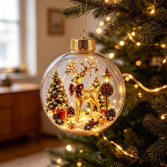 Winter Wonderland Decorations Lighted Clear Christmas Ball Ornaments, Cute Santa Claus/Tree/Snowman/Angel Figure Inside Warm Light Holiday