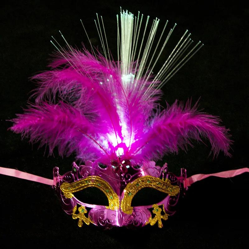 Venetian Venice Glowing Feather LED Masks Woman Fancy Dance Party Eye Mask Carnival Halloween Masquerade Cosplay Costume
