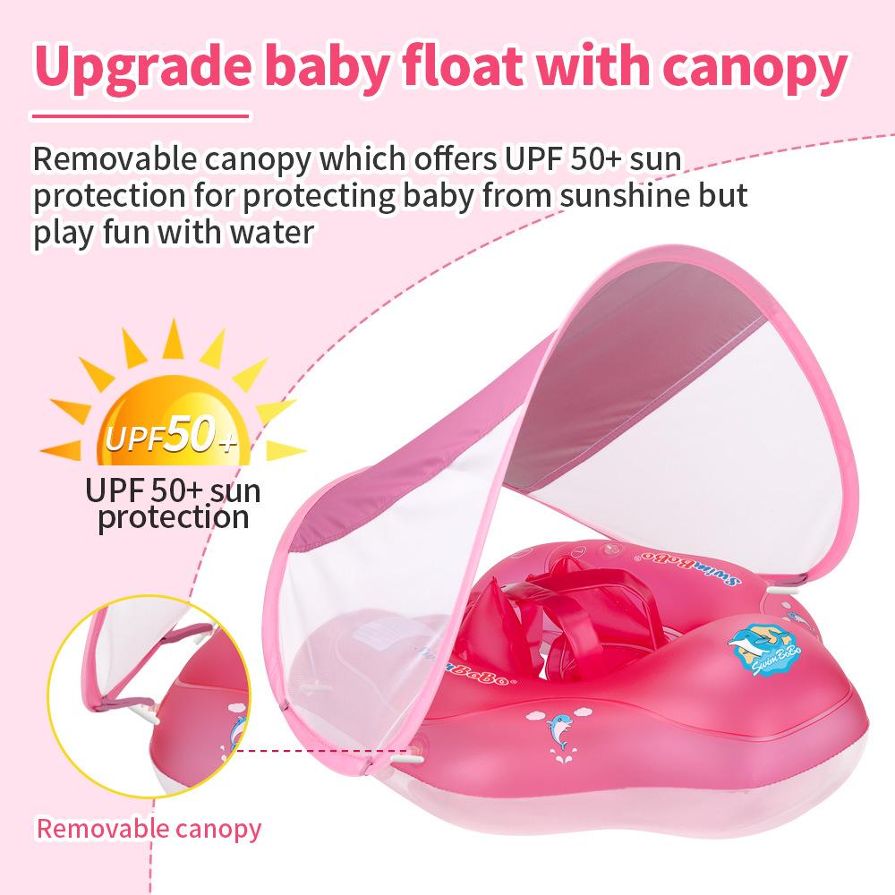 Thickened Double-Layer Baby Swim Ring with Sun Protection - Lie-On Design for Outdoor Use