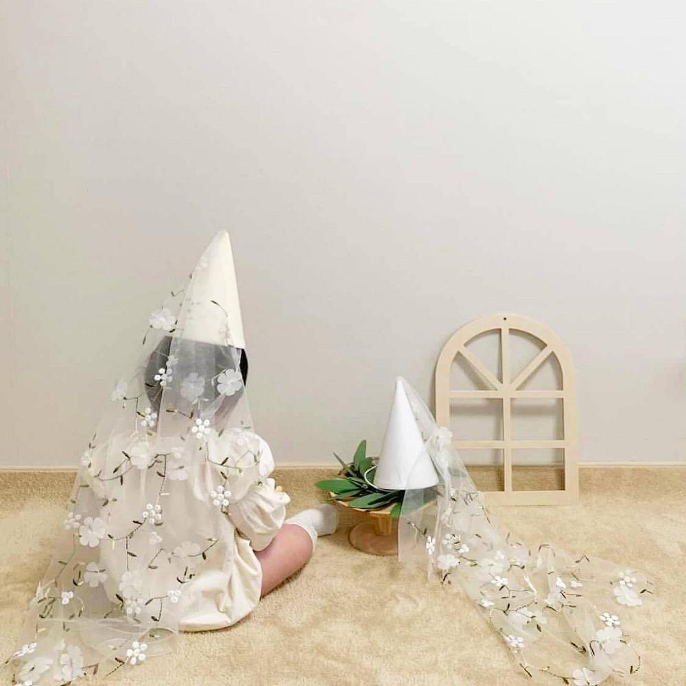 

Fashion Gauze Happy Birthday Hat Felt Flower Hair Band Mesh Party Caps Photography Prop белый