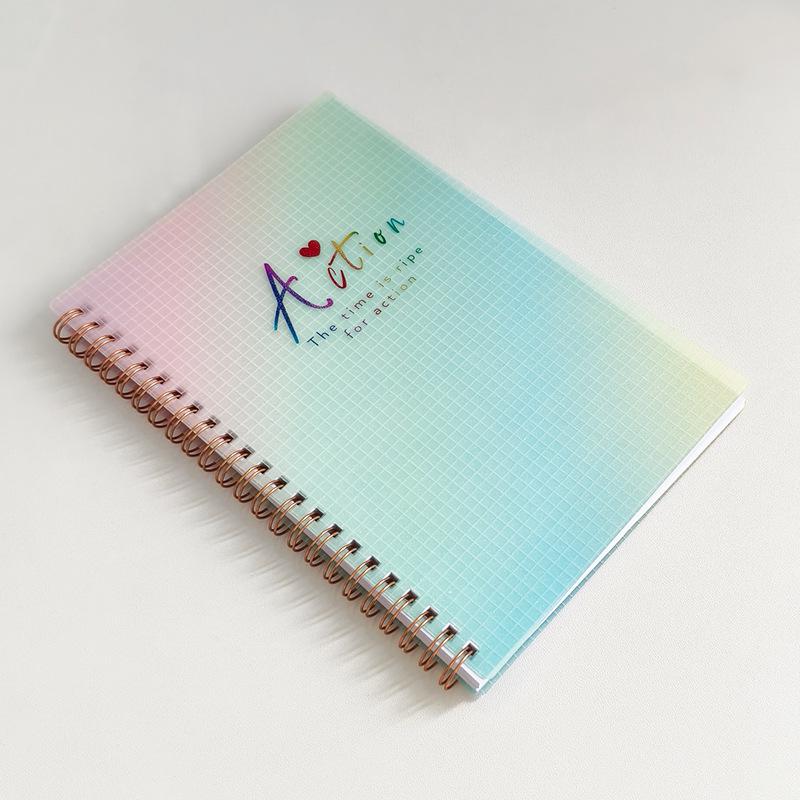 A5 Gradient Glitter Waterproof Spiral Notebook with Double Wire Coil зелёный