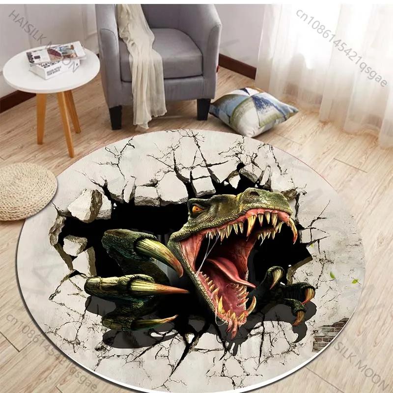 HD 3D Dinosaur Print Round Rugs for Bedroom Area Floor Mats for Kids Room Household Bath Chair Mat Carpet Living Room Home Decor