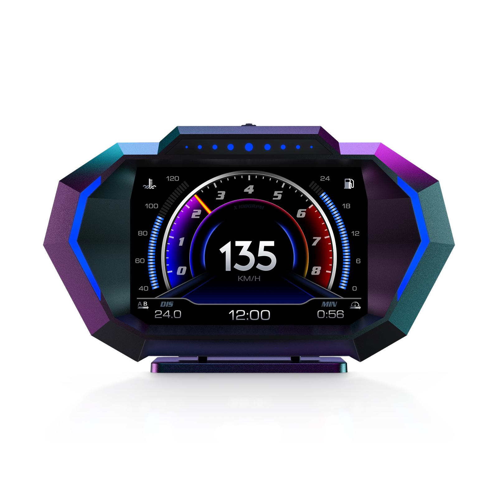 

P24 Head Up Display Dual System Digtial Water Oil Temp Turbo Press lnclinometer HUD OBD2 Car Accessory On-board Computer Car Style A OBD2-GPS