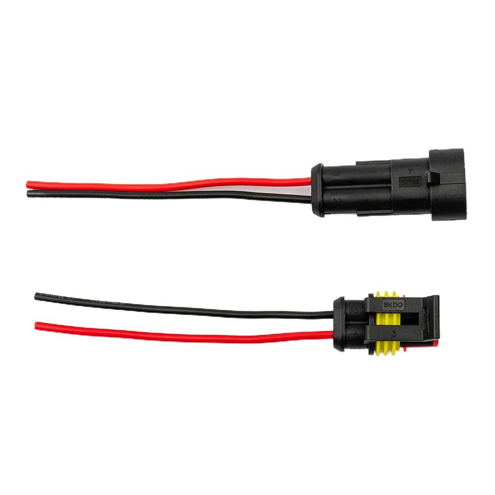 Long Lasting 2 Pin Amp/Tyco Waterproof Wire Connectors with Cable Kits for Automotive and Motorcycle Use (10 Sets)