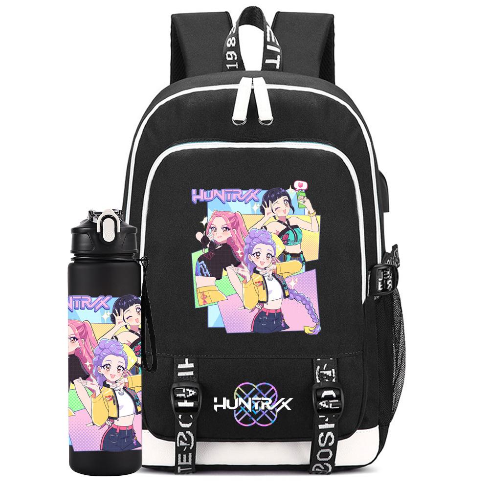 2Pcs/set Anime K-Pop Printed Backpack with 750Ml Water Bottler for Teenager Student Girl Boy Bookbag Kid Gift Large Capacity Travel Bag Rucksak