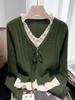 ZOSOUL Retro V-Neck Faux Two-Piece Knit Sweater