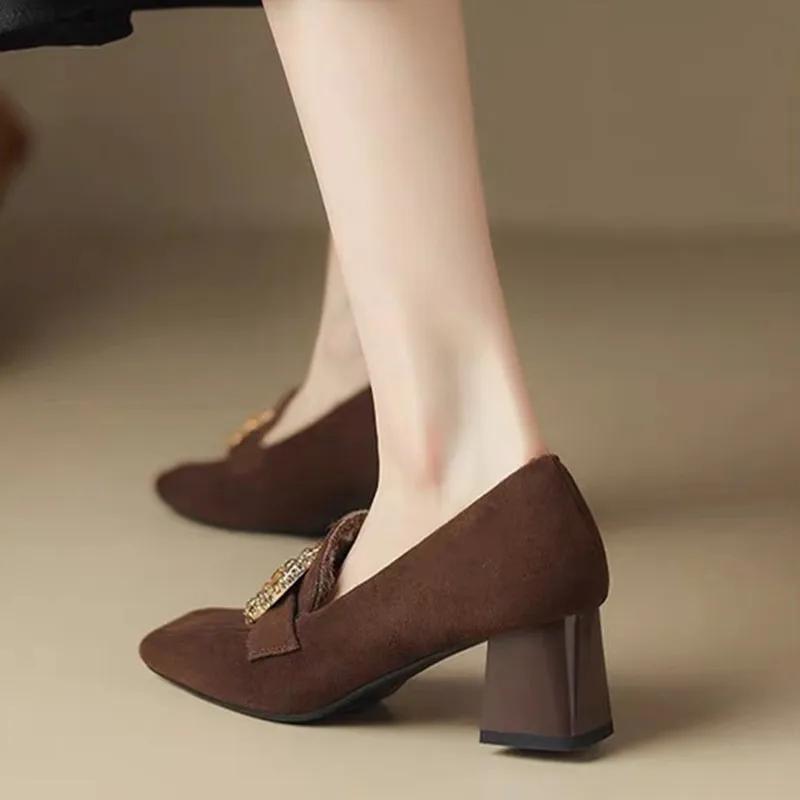 New Style Thick Heel Square Toe High-heeled Shoes Shallow Mouth Comfortable Casual Versatile Mid-heeled Women's Shoes