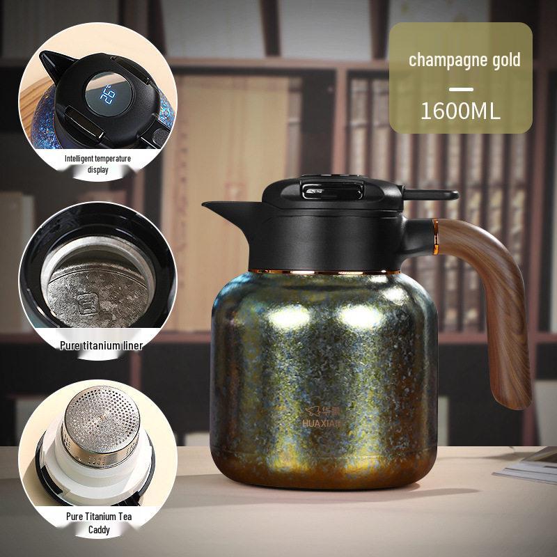 Huaxiang Smart Titanium Tea Pot with Temperature Display - Large Capacity, Insulated for Stewing and Brewing Tea.