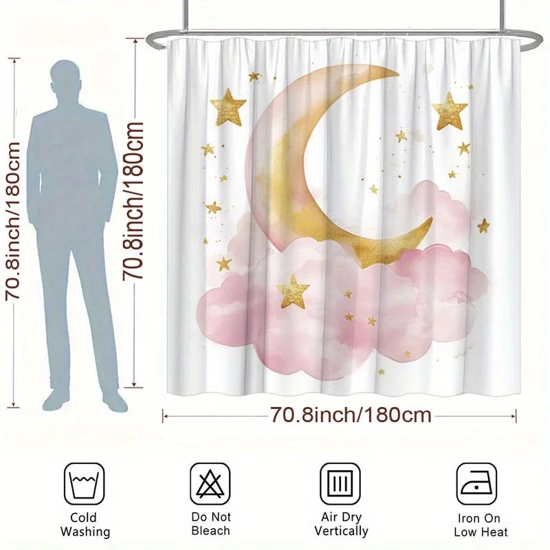 Dreamy Moon and Stars Shower Curtain - Water-Resistant, Easy To Clean, Adds a Magical and Serene Touch To Your Bathroom Decor