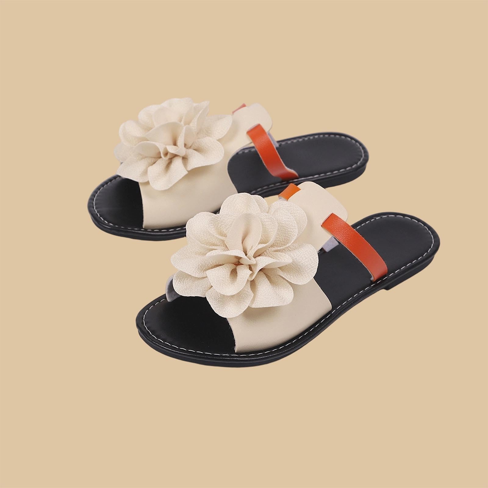 

Women s Casual Round-Toe Pointed-Toe Sandals with Flower Decorations for Outdoor Wear 36 бежевый