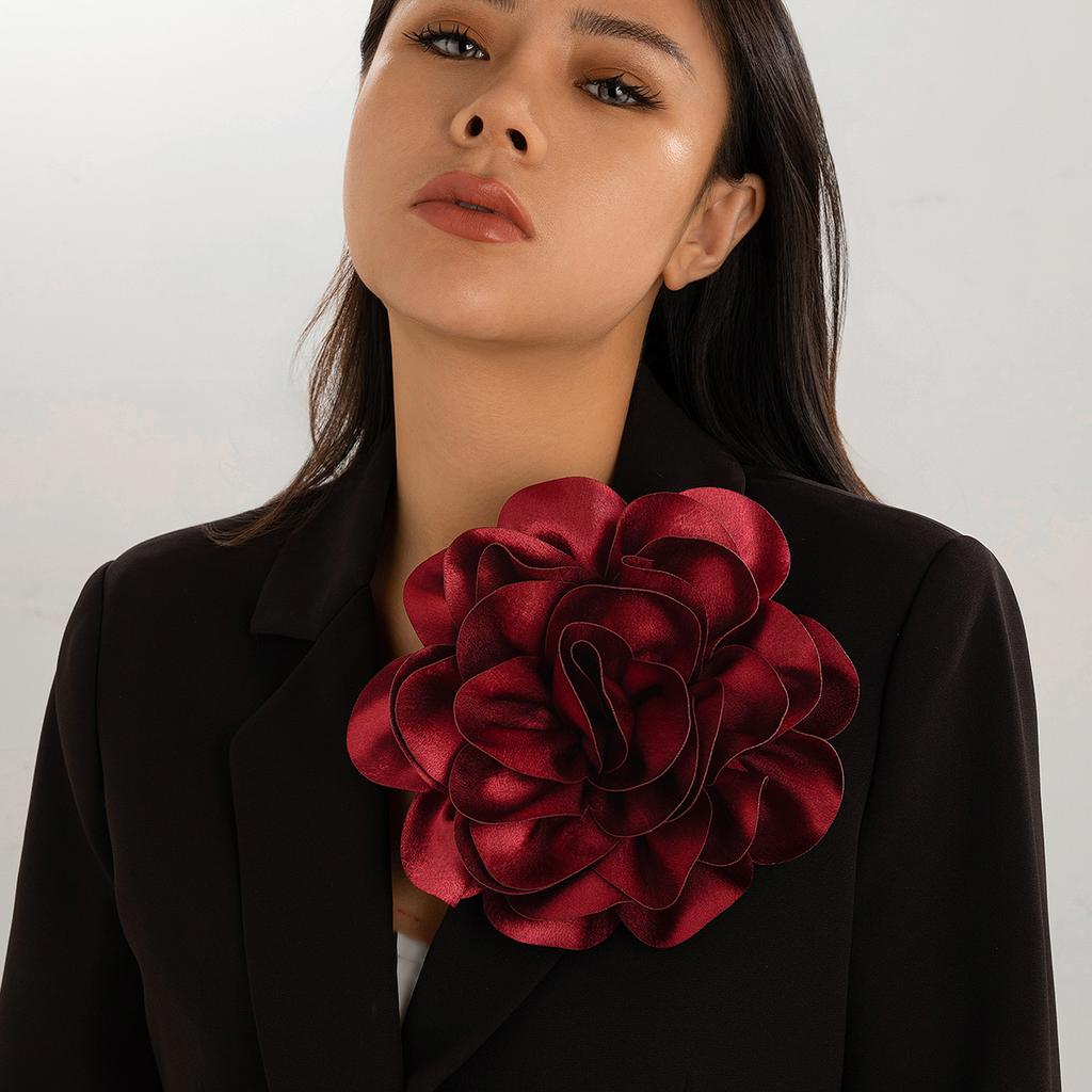 Ingemark 20CM Exaggerated Multilayer Satin Rose Flower Brooch for Women Wed Bridal Elegant Party Pin Jewelry Accessories Gift