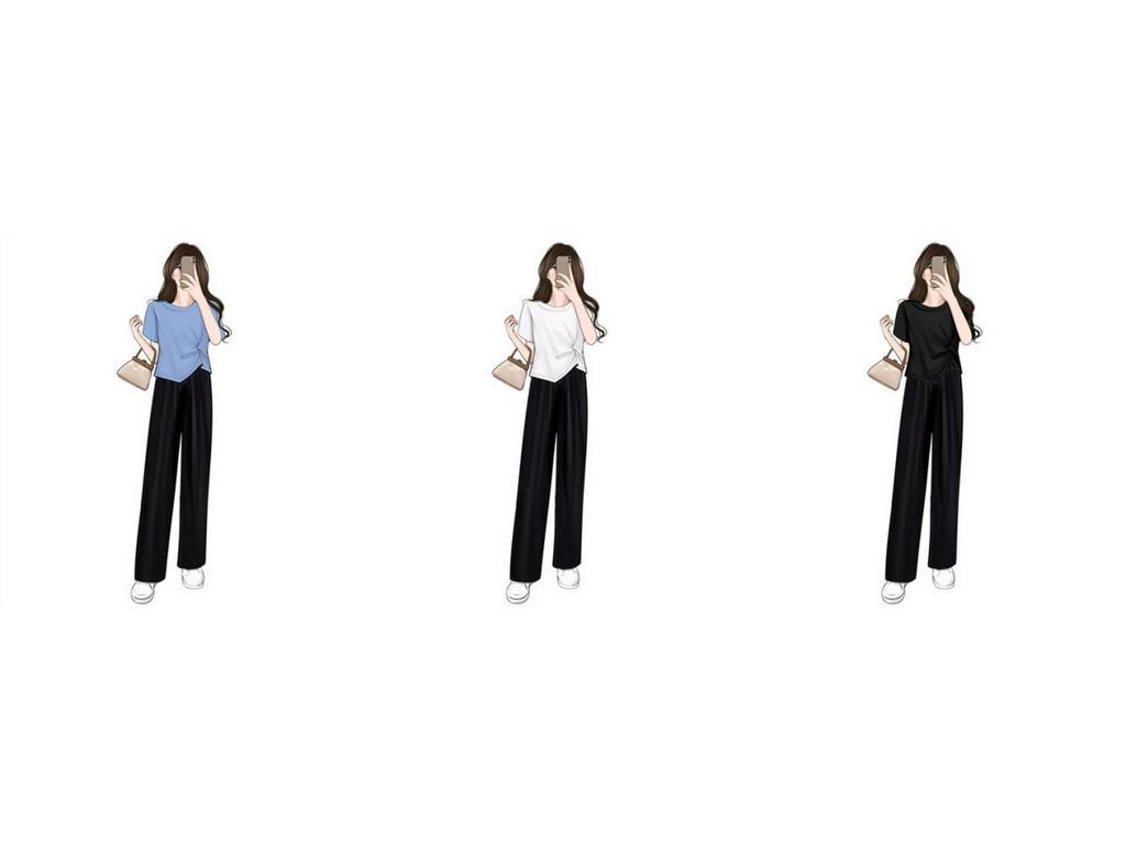 Set T-shirt a Blocchi di Colore Coreana e Pantaloni a Gamba Larga